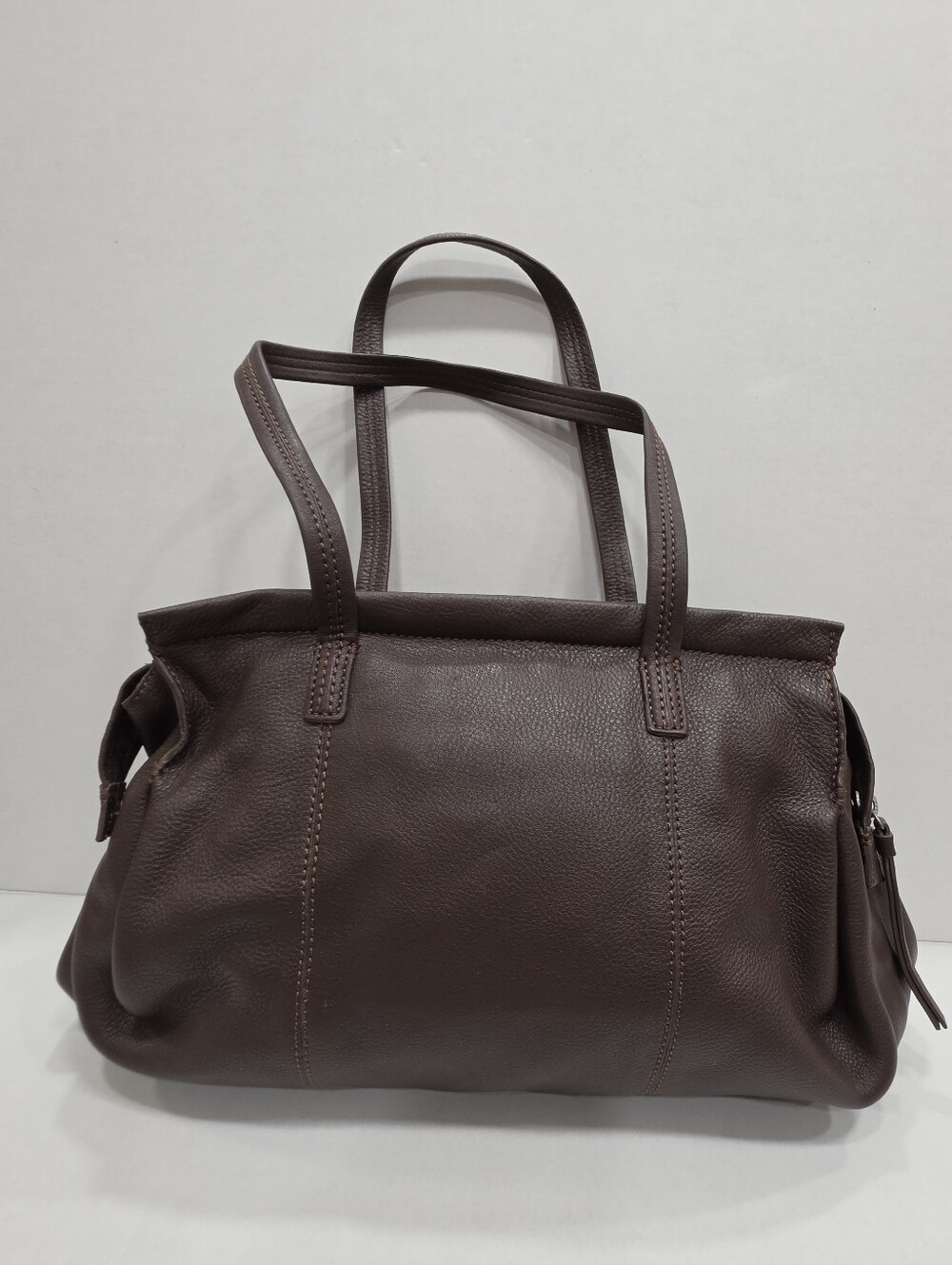 NWT J. Jill Dark Brown Pebble Leather Tote Shoulder Bag Satchel Top Zip - Picture 2 of 16